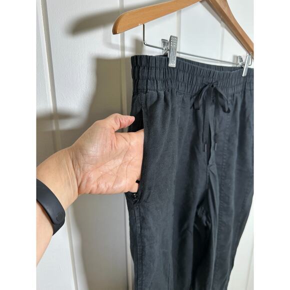 Athleta Retreat 100% Linen Ankle Pant Med. Black Straight Fit High Rise Pull-on - Picture 3 of 9